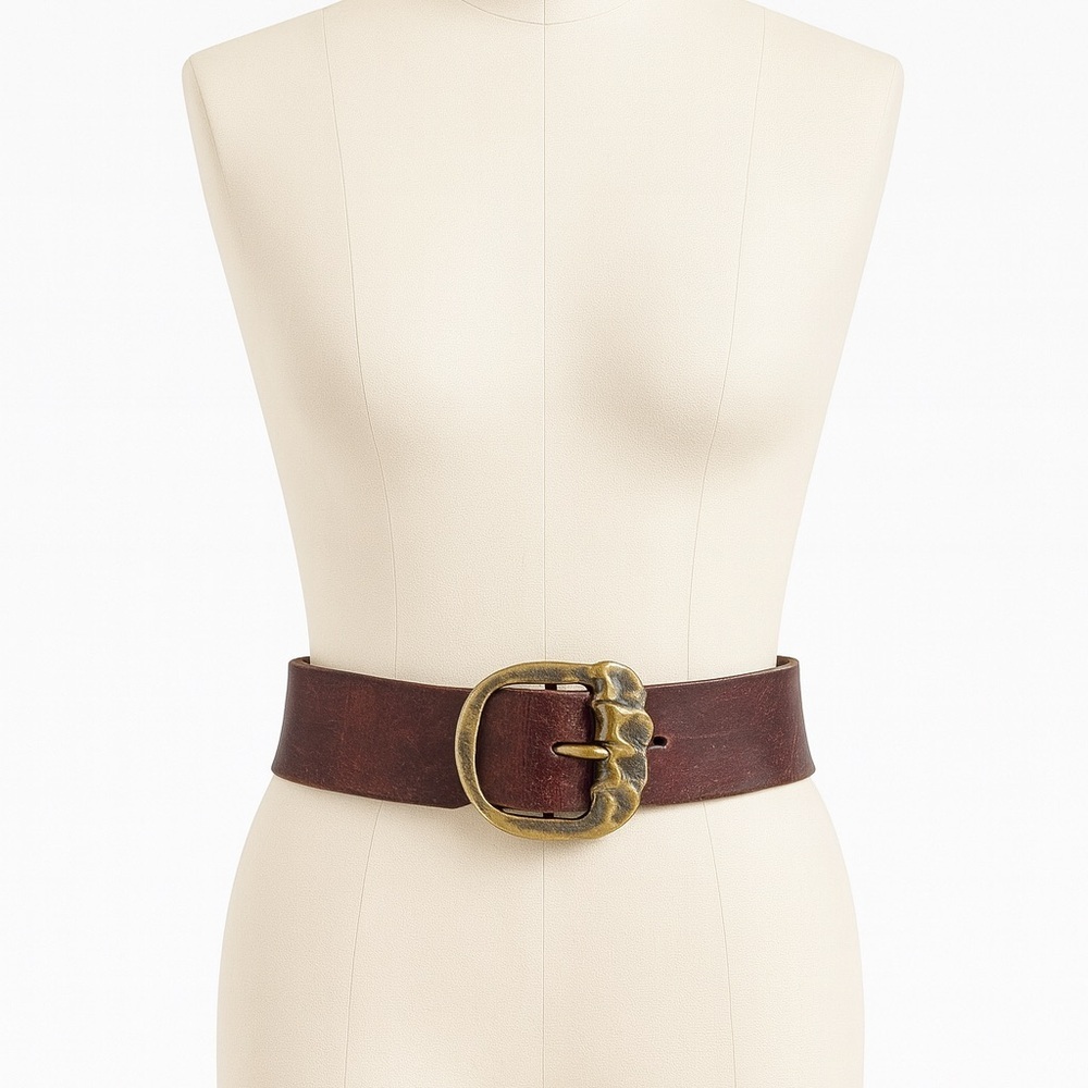 Vintage Wide Burgundy Leather Solid brass buckle vintage belt